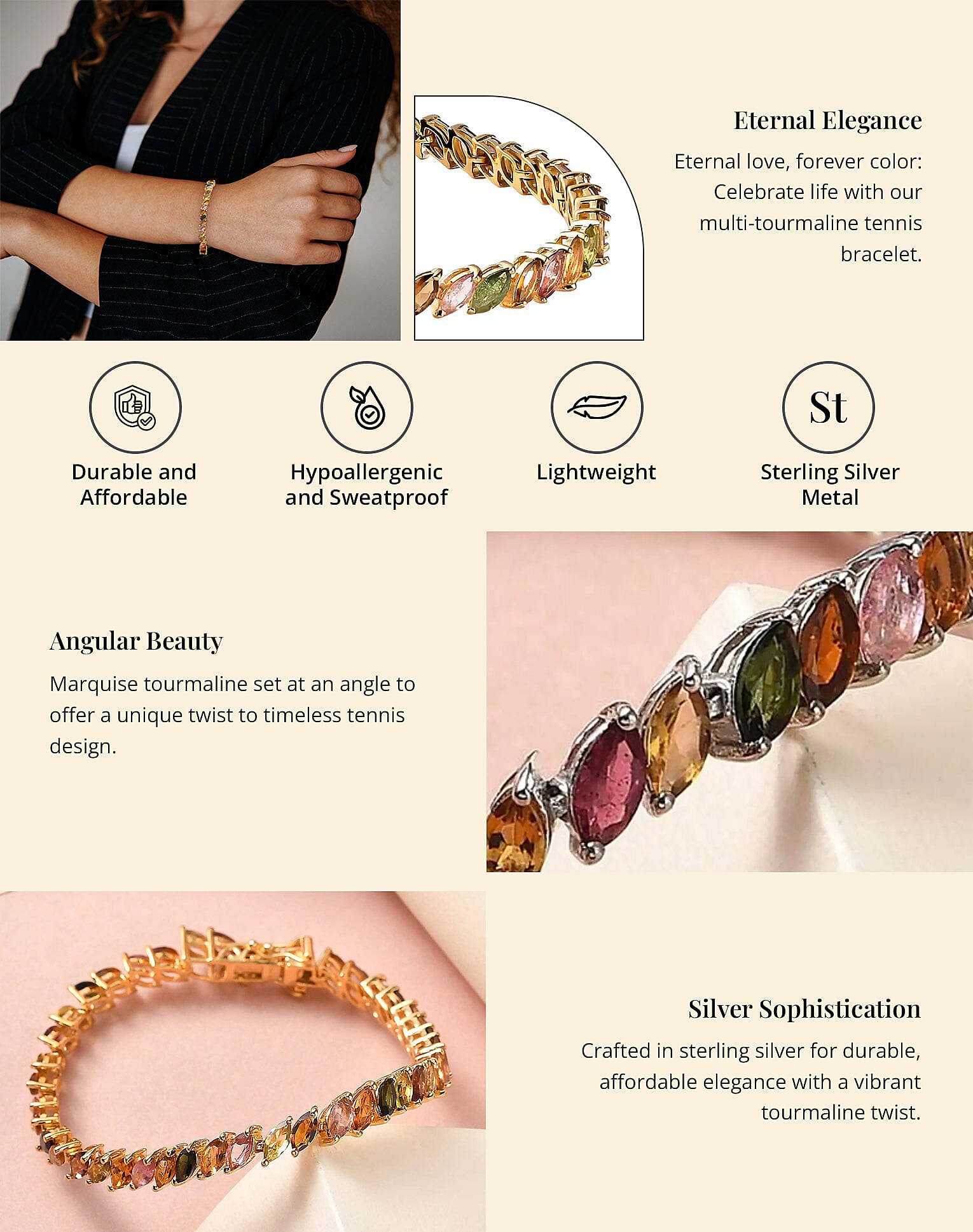 Multi-Tourmaline Tennis Bracelet in Vermeil Yellow Gold Over Sterling Silver Banner