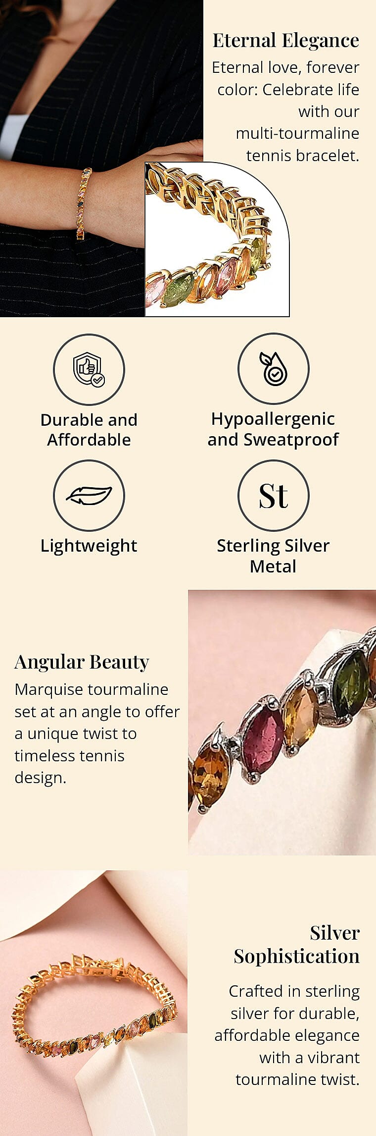 Multi-Tourmaline Tennis Bracelet in Vermeil Yellow Gold Over Sterling Silver Banner