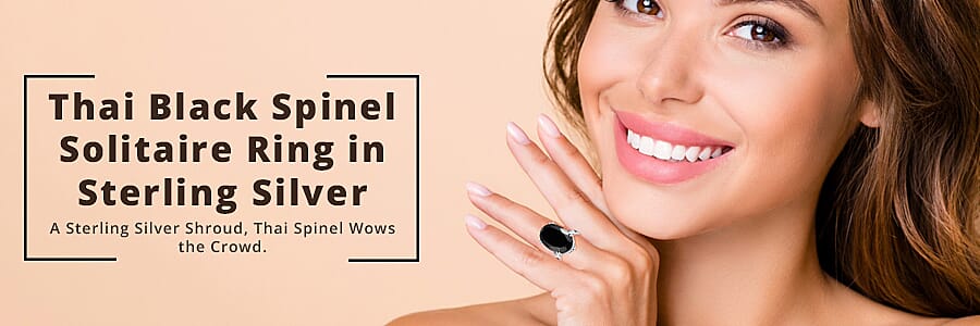 Thai Black Spinel Solitaire Ring   Banner