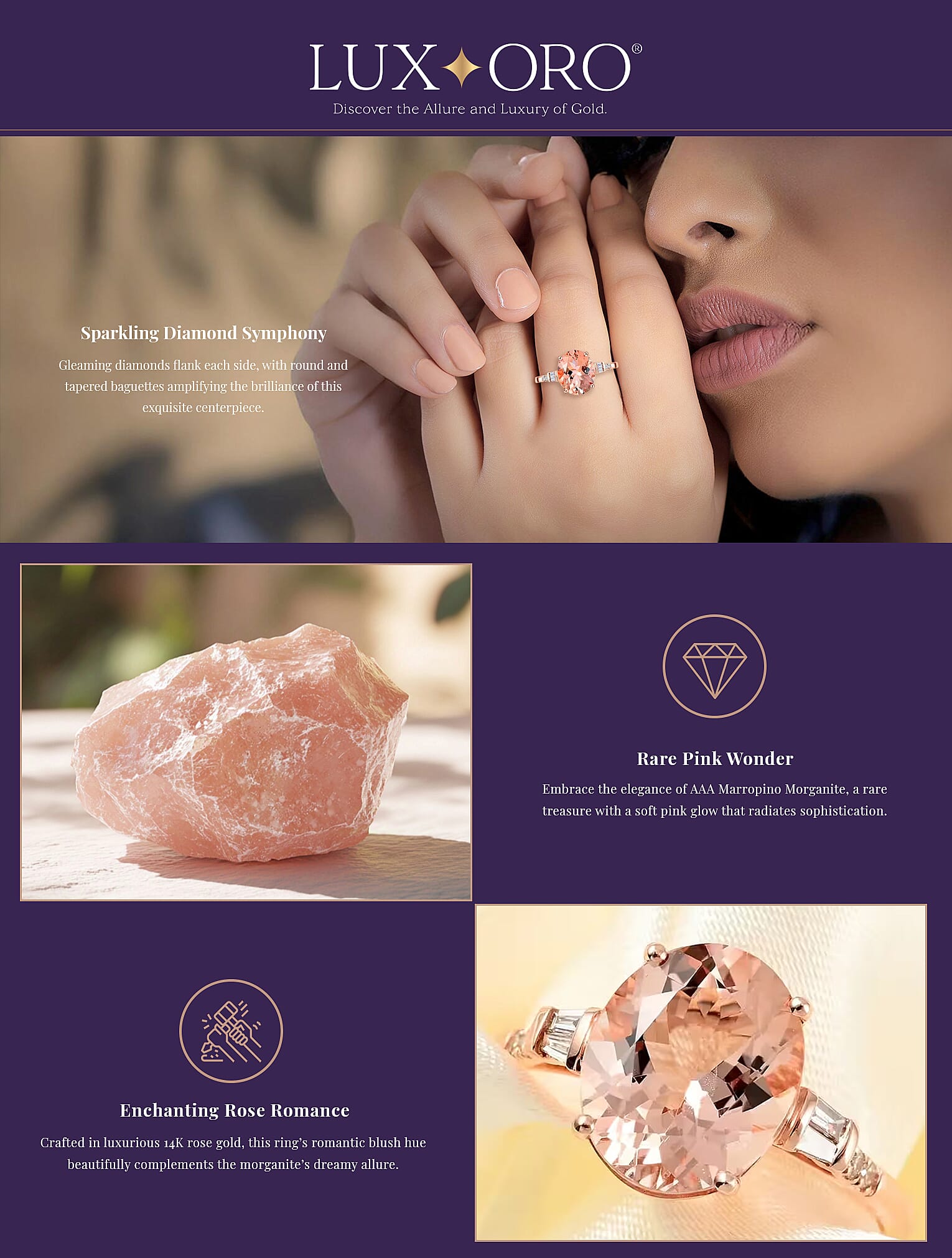 Ankur Treasure Chest Certified and Appraised Luxoro 14K Rose Gold AAA Marropino Morganite and G-H I1 Diamond Ring Banner