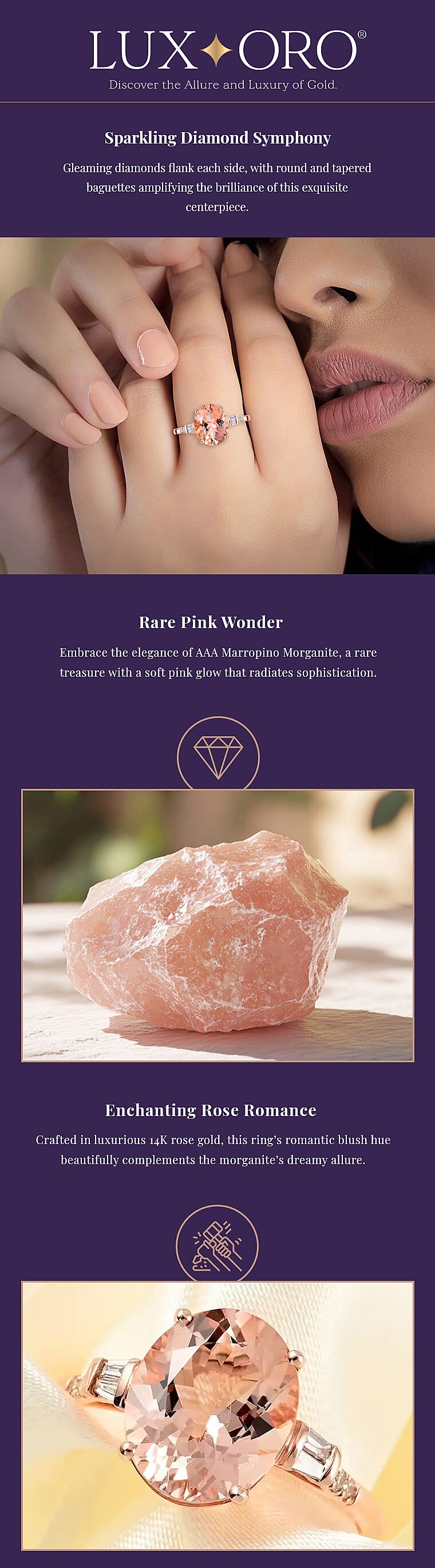 Ankur Treasure Chest Certified and Appraised Luxoro 14K Rose Gold AAA Marropino Morganite and G-H I1 Diamond Ring Banner