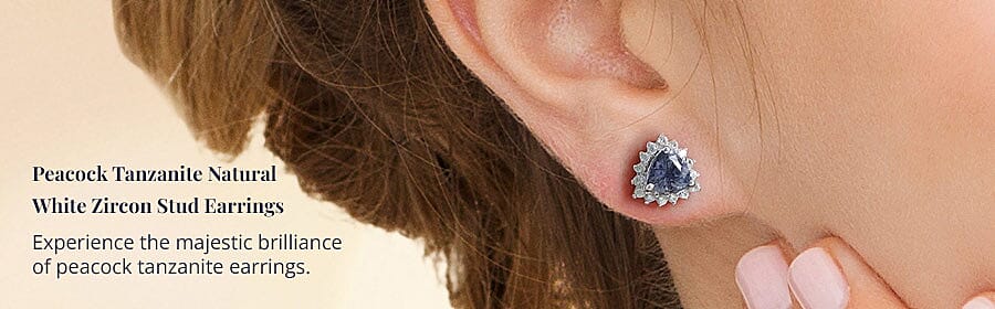 Peacock Tanzanite Natural White Zircon Stud Earrings Banner