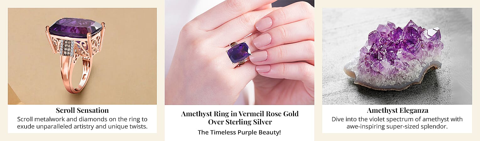 Amethyst Ring in Vermeil Rose Gold Over Sterling Silver Banner