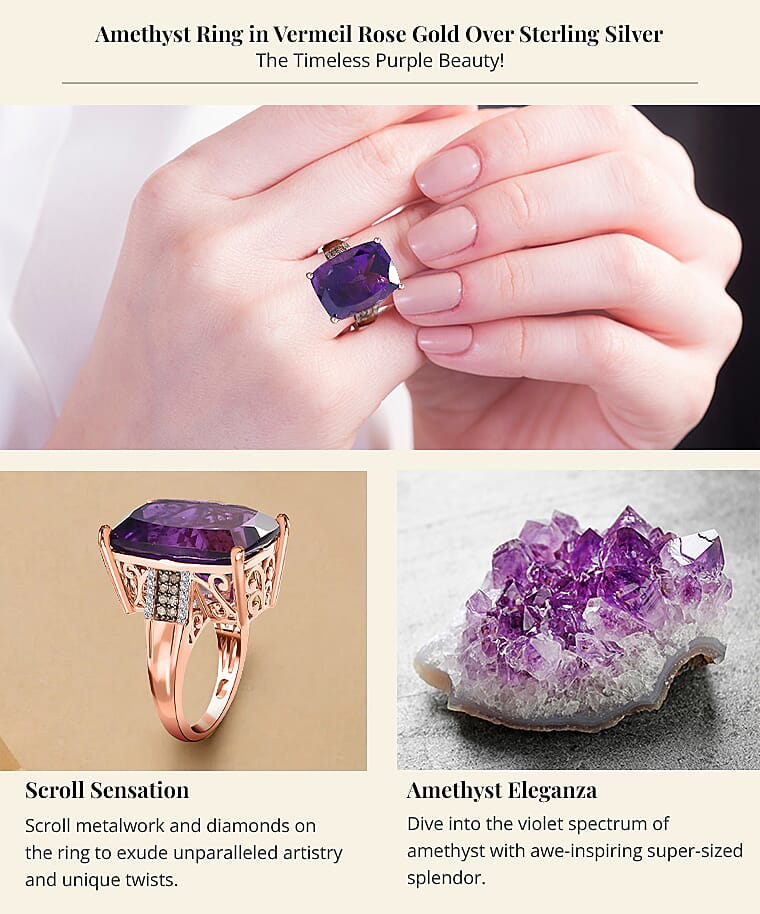 Amethyst Ring in Vermeil Rose Gold Over Sterling Silver Banner