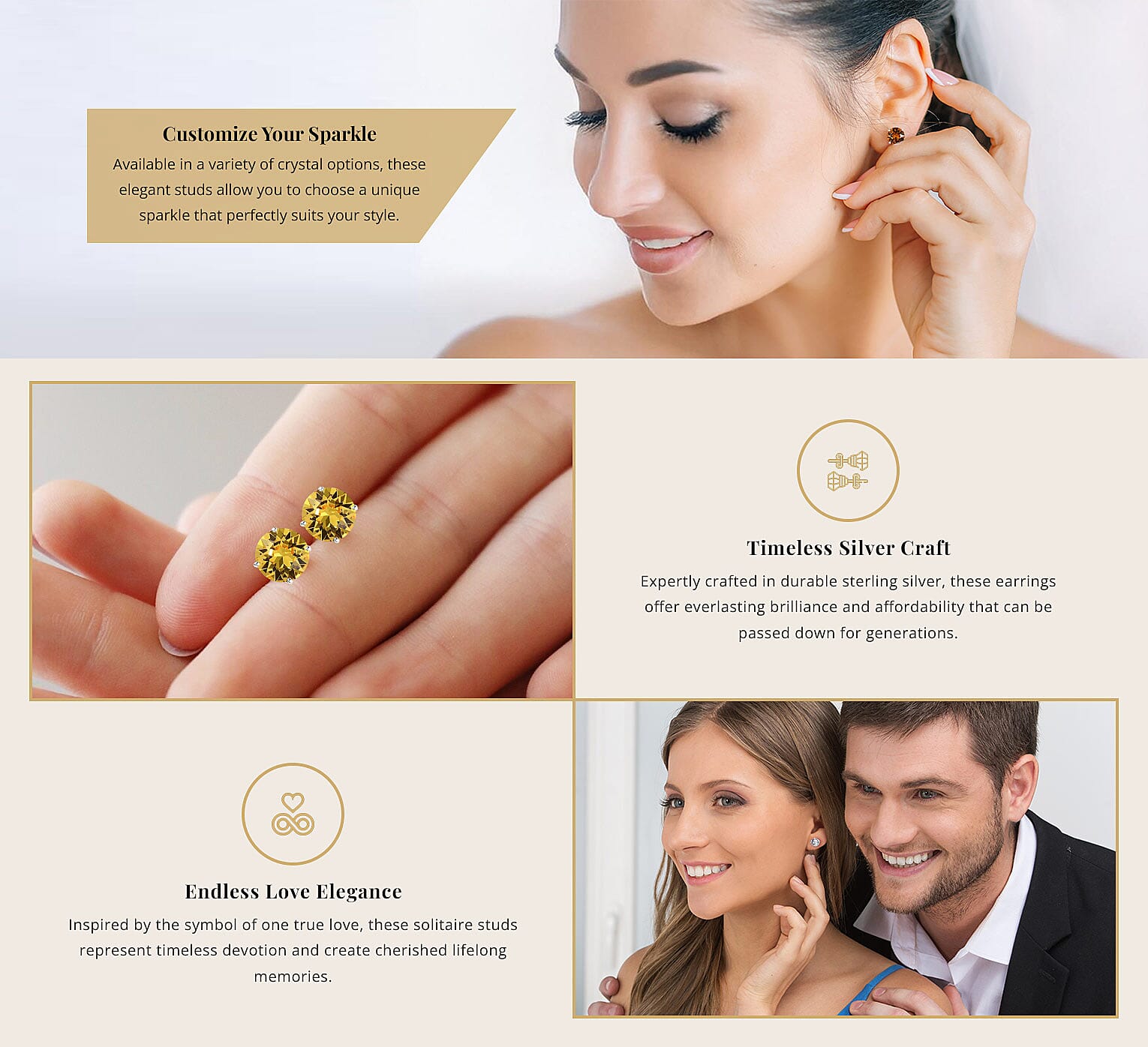 Color Crystal Solitaire Stud Earrings in Sterling Silver Banner