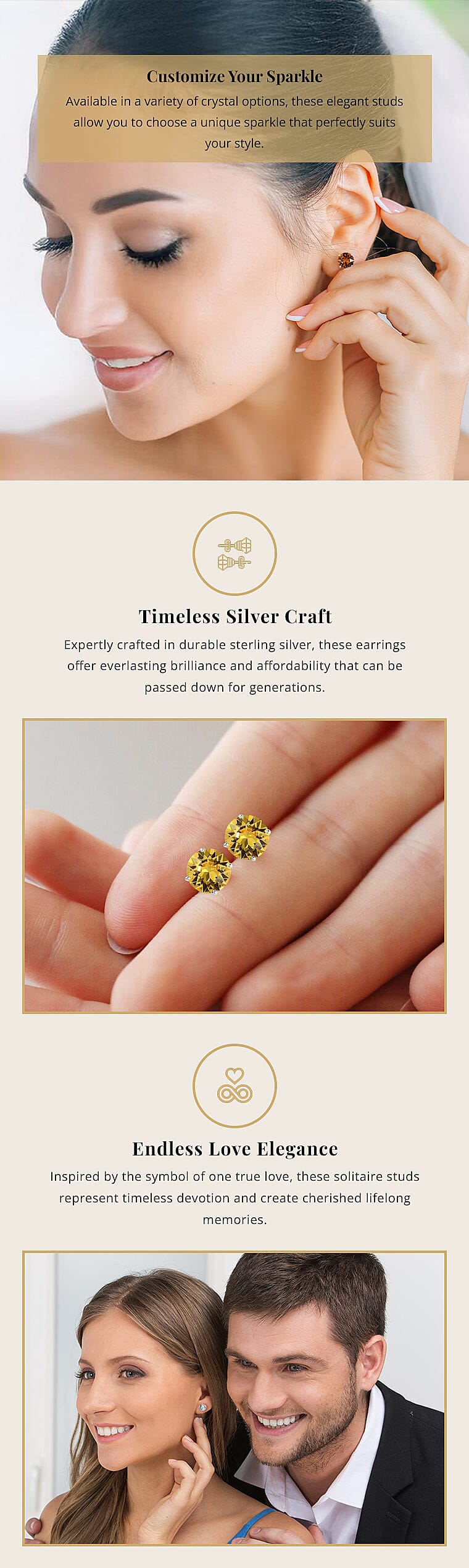 Color Crystal Solitaire Stud Earrings in Sterling Silver Banner