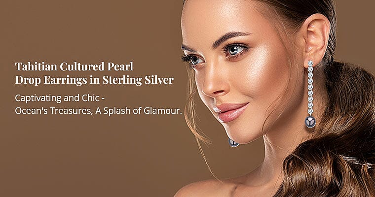 Tahitian Cultured Pearl Drop Earrings in Sterling Silver Banner