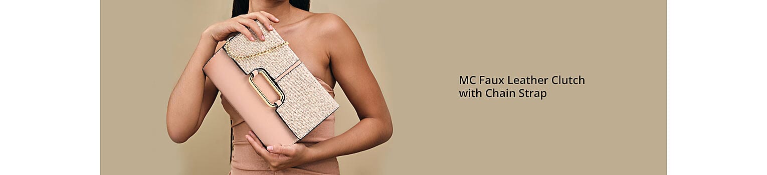 MC Faux Leather Clutch with Chain Strap Banner