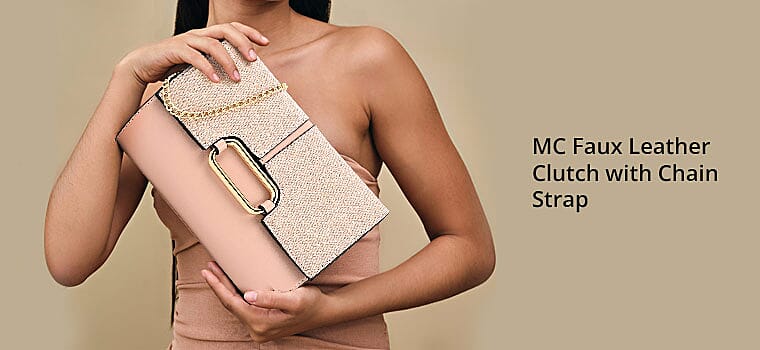 MC Faux Leather Clutch with Chain Strap Banner
