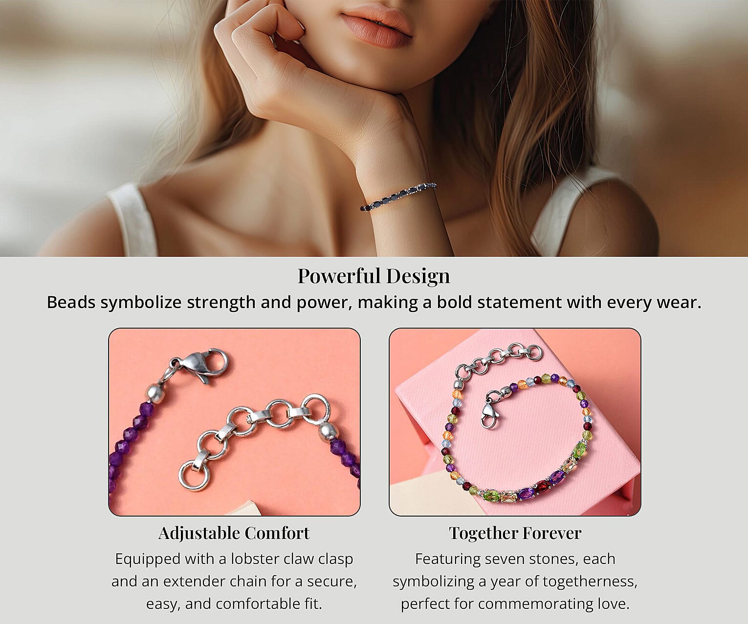 Karis Thai Black Spinel Beaded Bracelet in Platinum Bond Banner