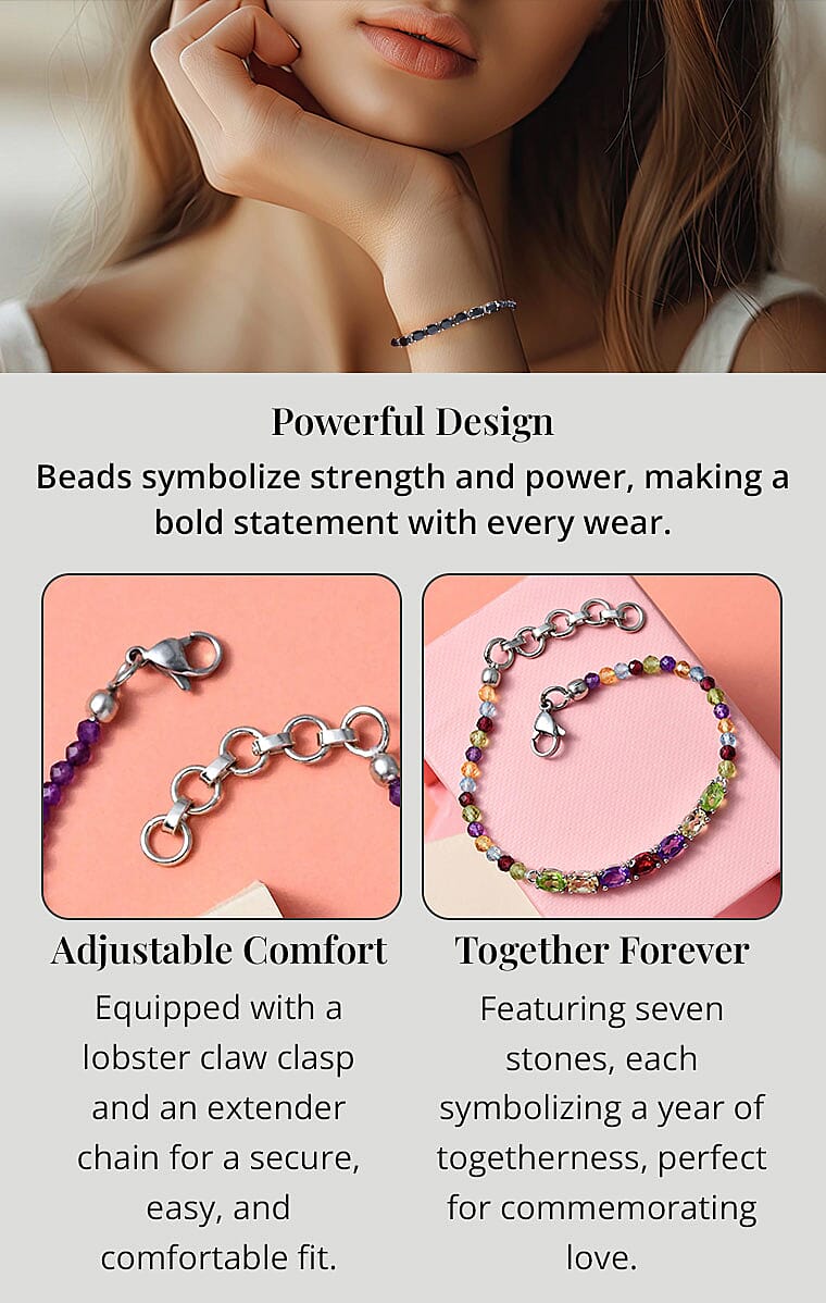 Karis Thai Black Spinel Beaded Bracelet in Platinum Bond Banner