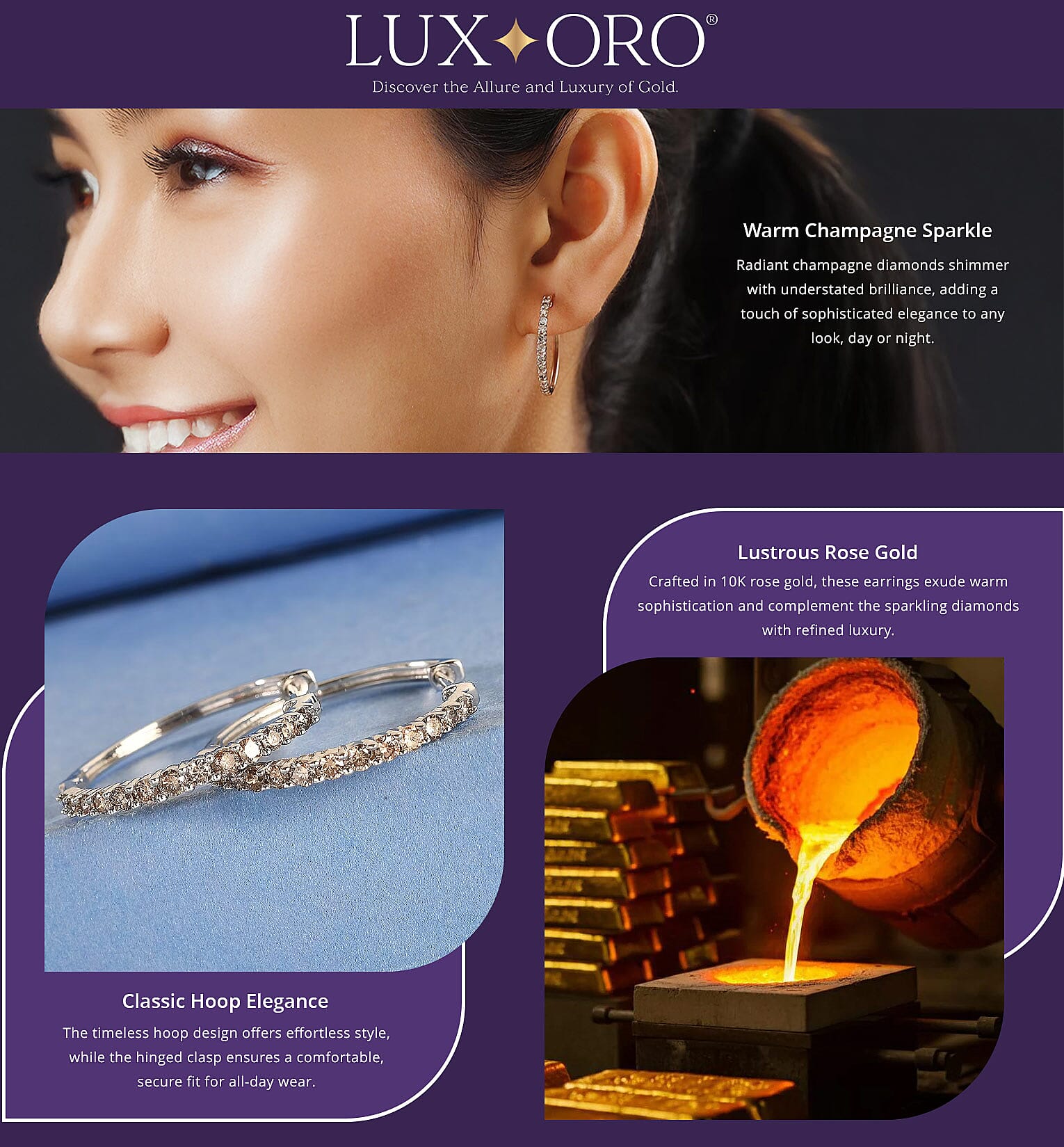 Luxoro Natural Champagne Diamond 1.00 ctw Hoop Earrings in 10K Rose Gold Banner