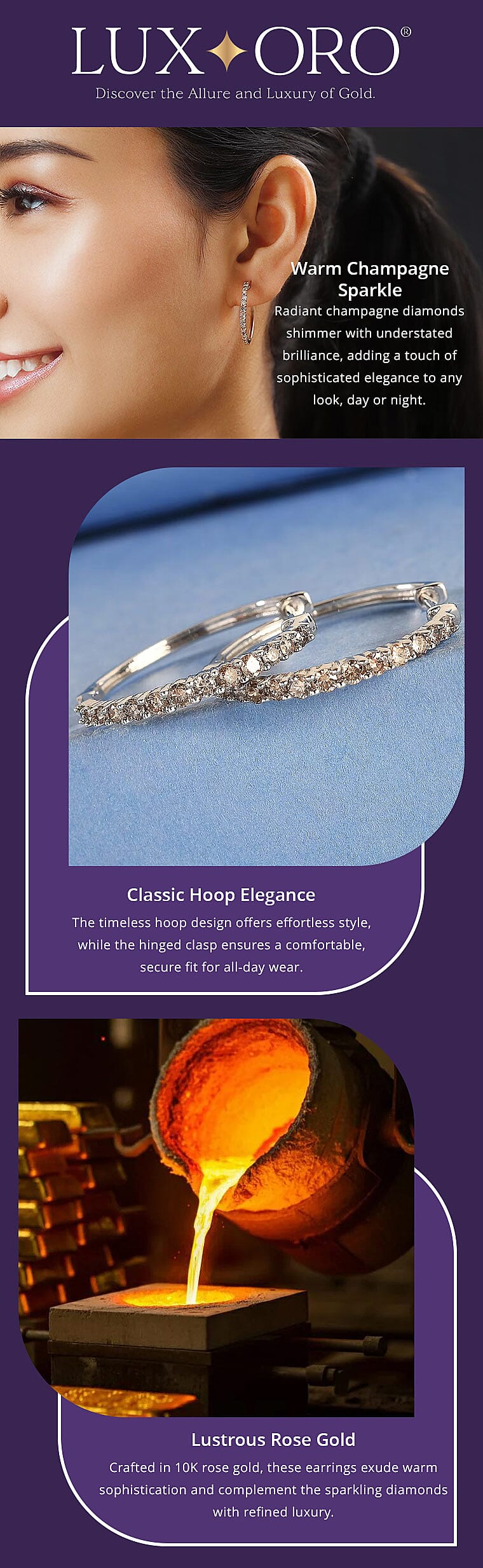 Luxoro Natural Champagne Diamond 1.00 ctw Hoop Earrings in 10K Rose Gold Banner