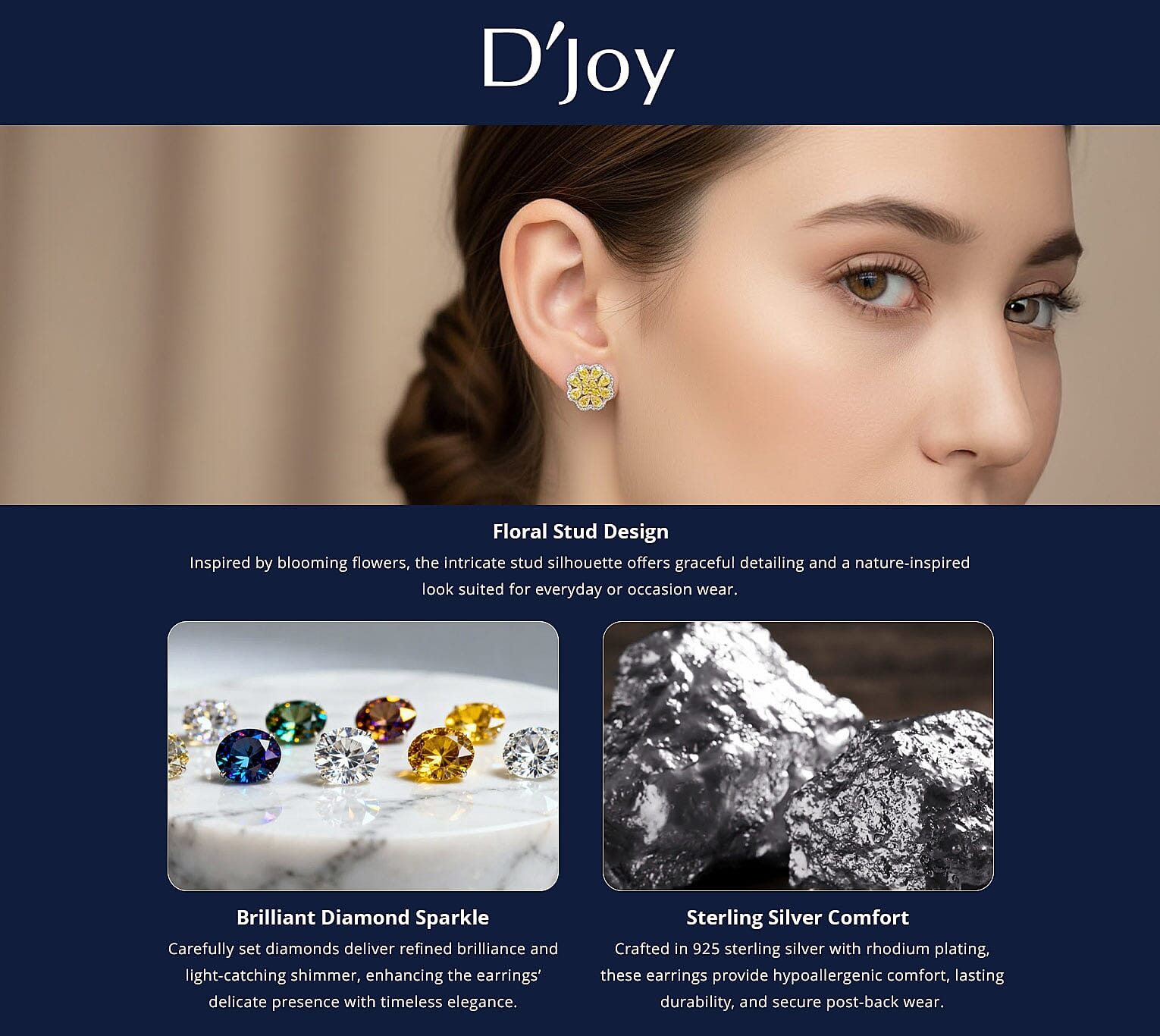 D'Joy Yellow Diamond Floral Earrings in Rhodium Over Sterling Silver 0.25 ctw Banner