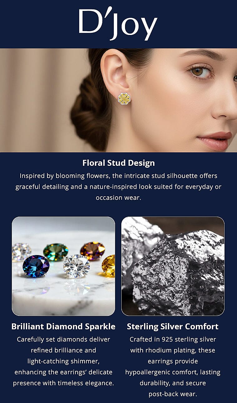 D'Joy Yellow Diamond Floral Earrings in Rhodium Over Sterling Silver 0.25 ctw Banner