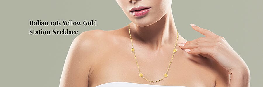 Italian 10K Yellow Gold Station Necklace Banner