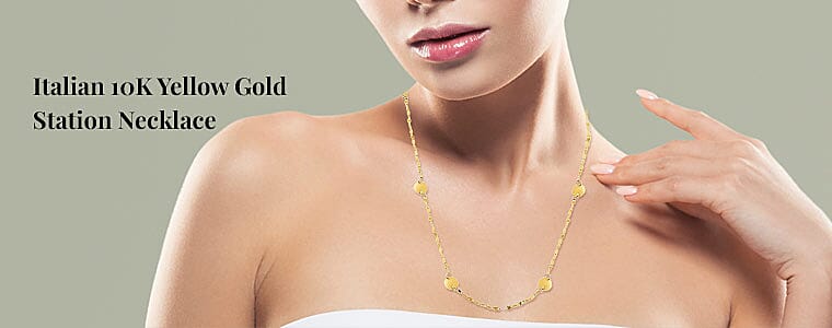 Italian 10K Yellow Gold Station Necklace Banner