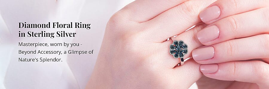 Diamond Floral Ring in Sterling Silver Banner
