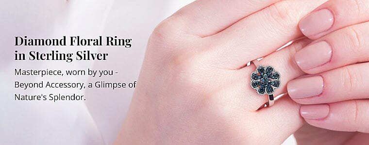 Diamond Floral Ring in Sterling Silver Banner