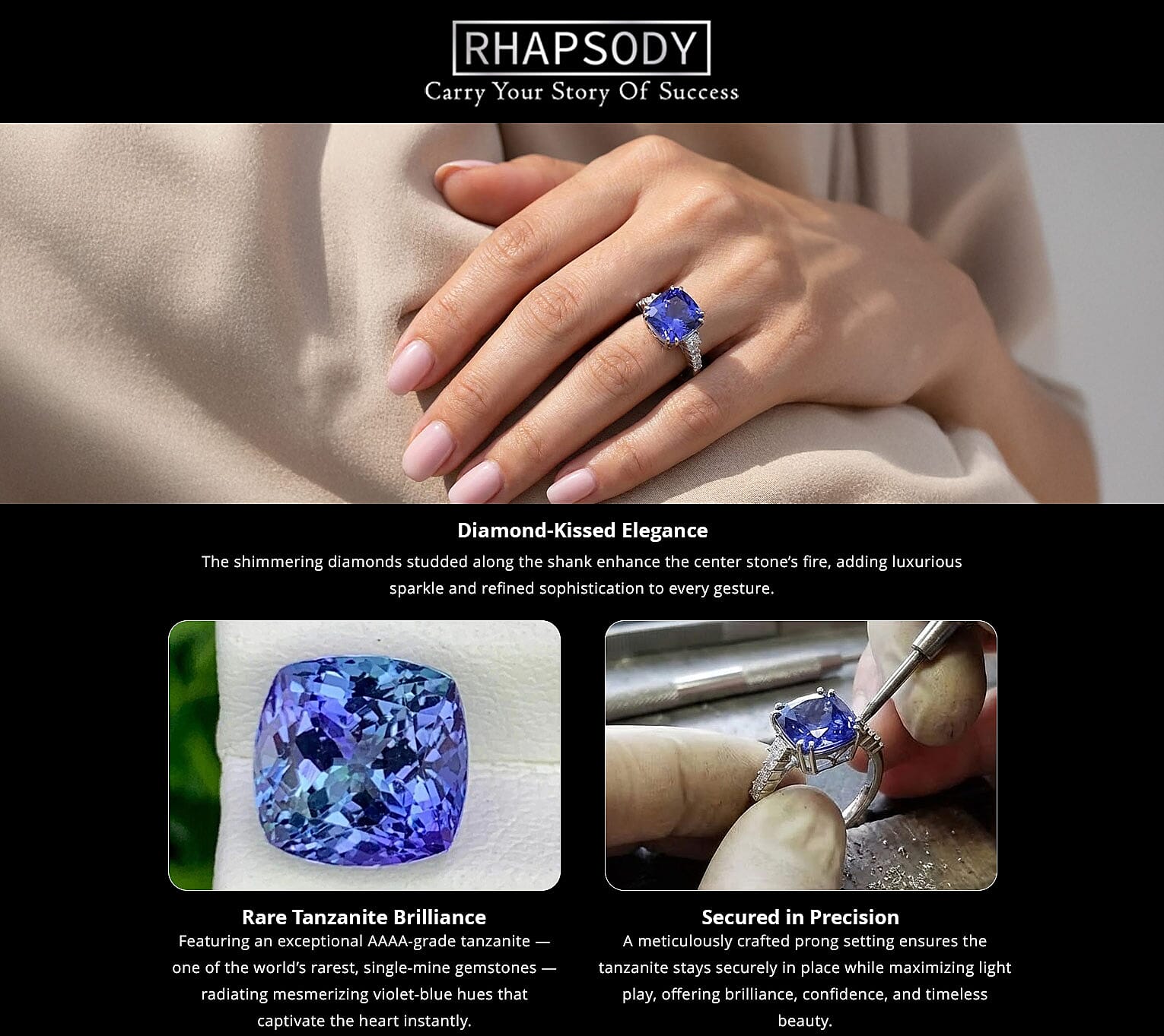 Rhapsody Certified & Appraised AAAA Tanzanite and E-F VS Diamond 4.00 ctw Accent Ring, 950 Platinum Ring, Wedding Ring 4 Grams Banner