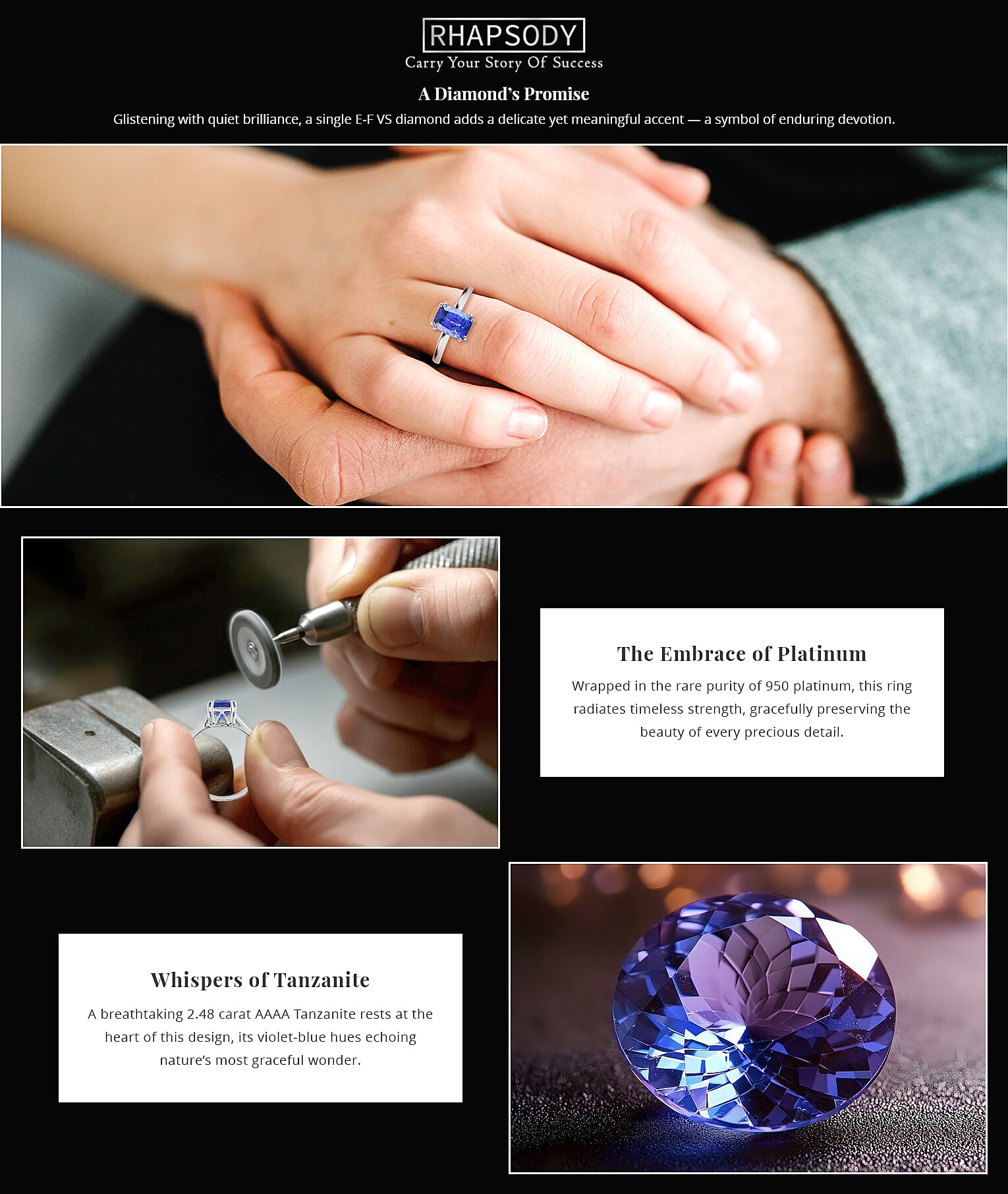 Certified and Appraised Rhapsody 950 Platinum AAAA Tanzanite and Diamond 2.50 ctw Ring Banner