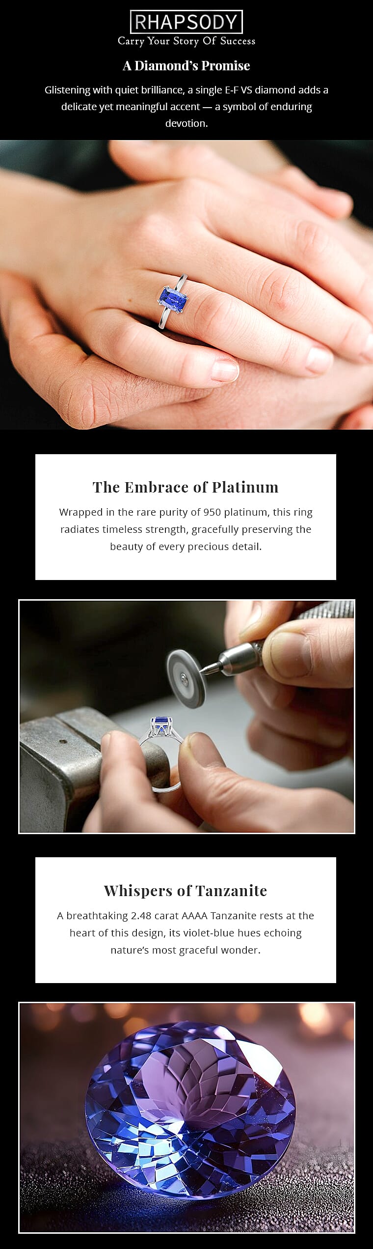 Certified and Appraised Rhapsody 950 Platinum AAAA Tanzanite and Diamond 2.50 ctw Ring Banner