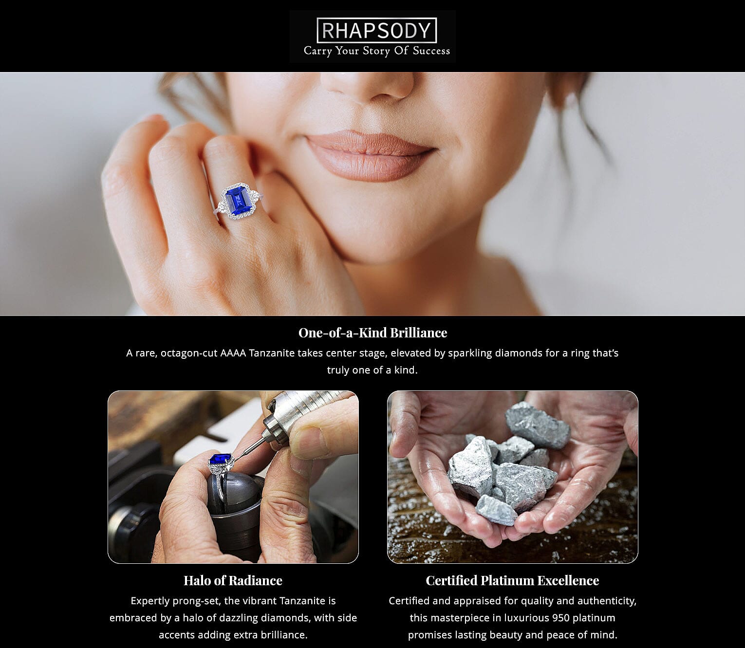 One Of A Kind Certified & Appraised Rhapsody 950 Platinum AAAA Tanzanite and E-F VS Diamond Ring 5.80 Grams Banner