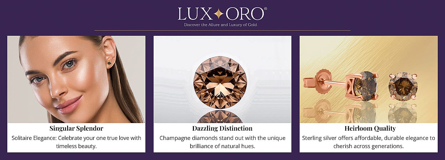 Luxoro 10K Rose Gold I3 Natural Champagne Diamond Stud Earrings Banner