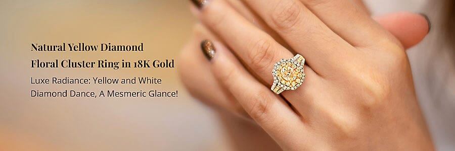 Natural Yellow Diamond Floral Cluster Ring in 18K Gold Banner