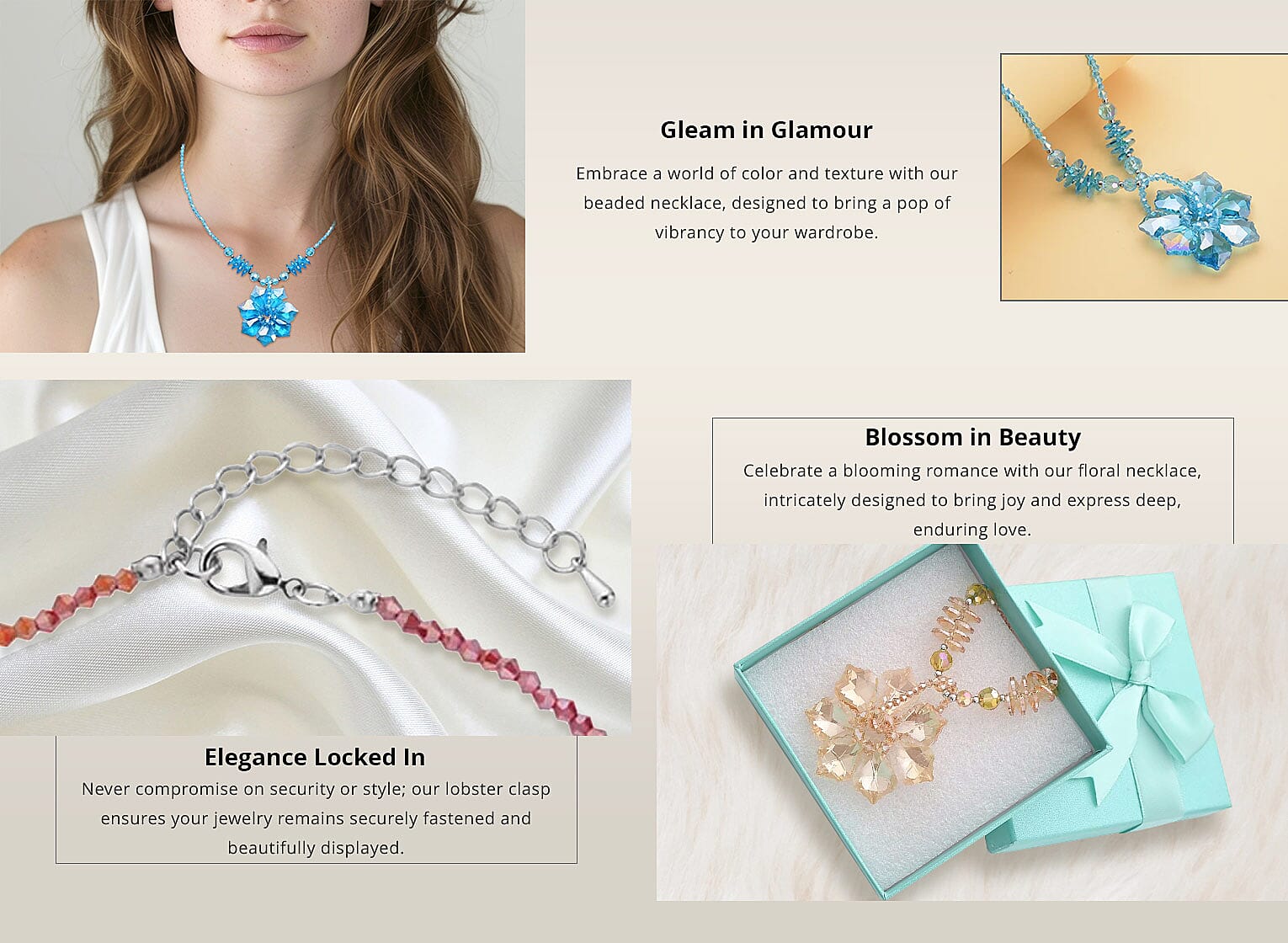 Blue Magic Color Glass Beaded Floral Necklace 20-22 Inches Banner