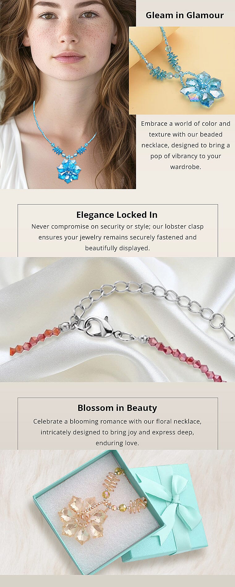 Blue Magic Color Glass Beaded Floral Necklace 20-22 Inches Banner