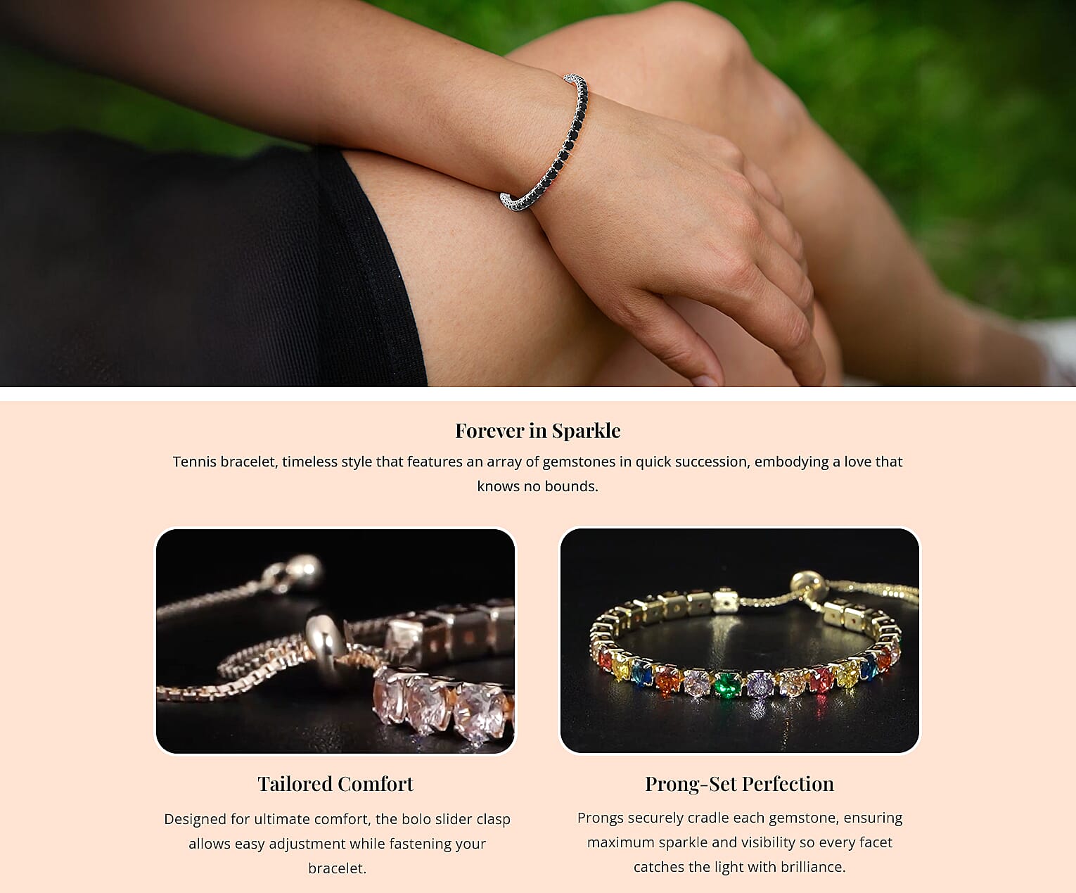 Color Diamond Tennis Bracelet with Bolo Slider in Silvertone Banner