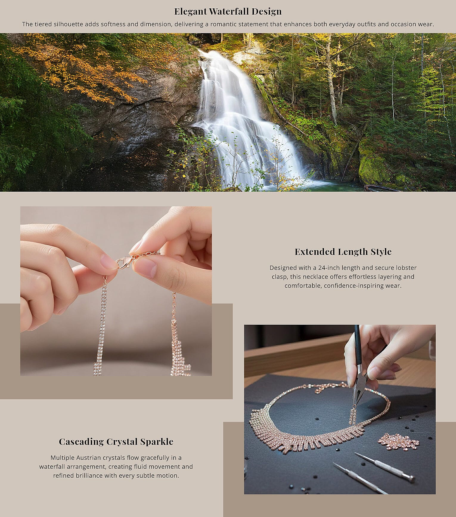 Austrian Crystal Waterfall Necklace Banner