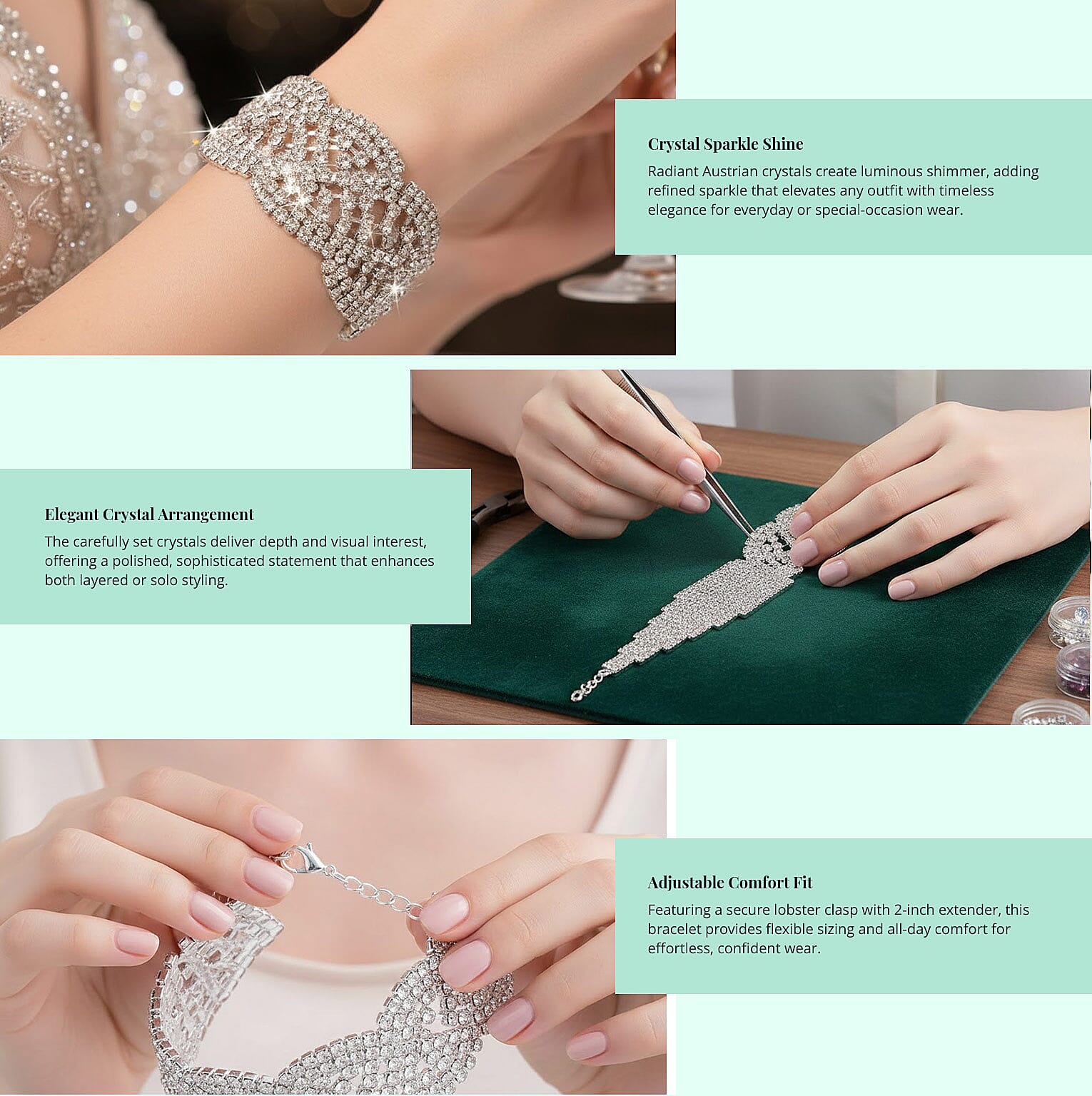 Austrian Crystal Leafy Vine Design Bracelet Banner