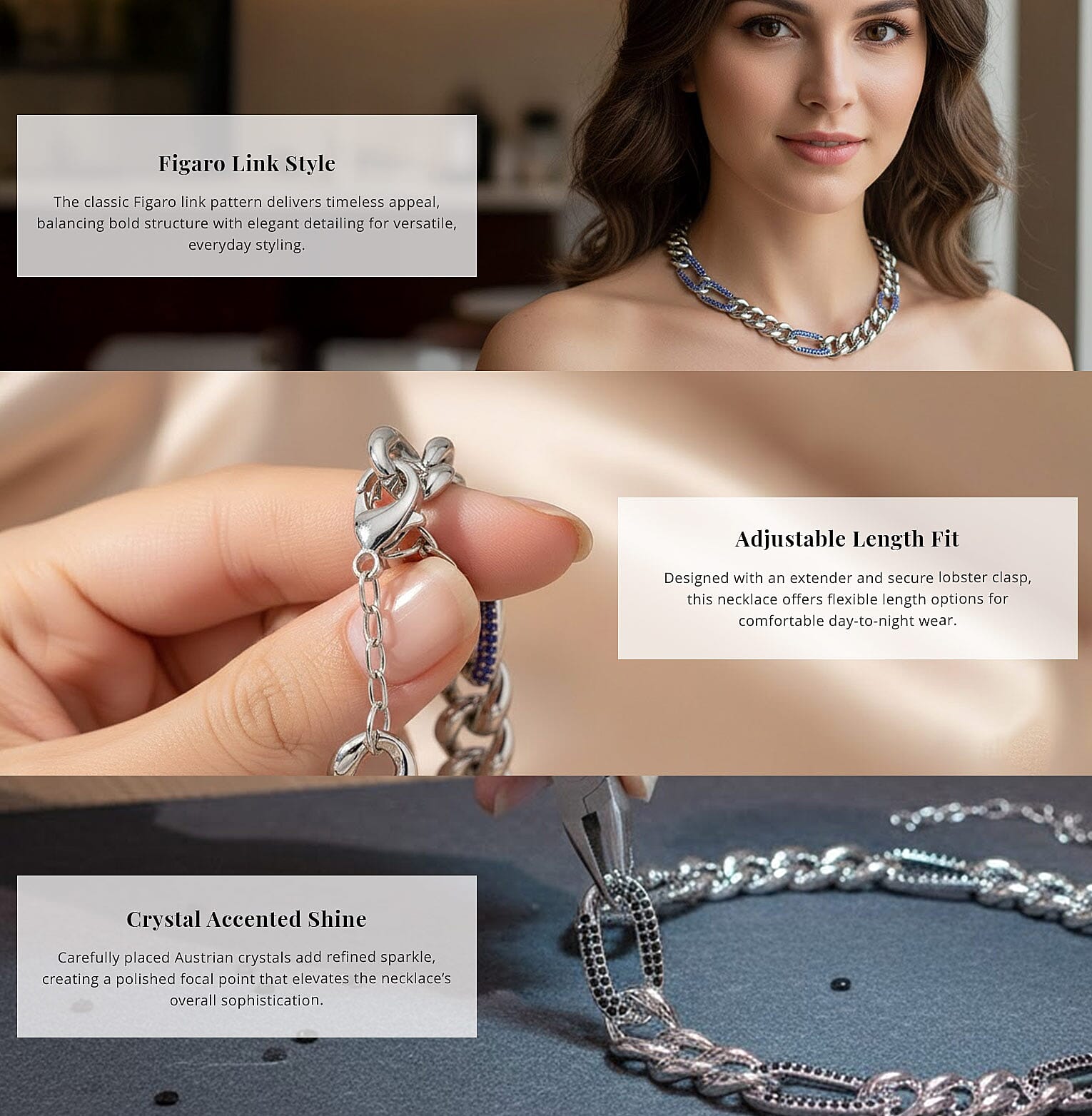 Black Austrian Crystal Figaro Link Necklace Banner