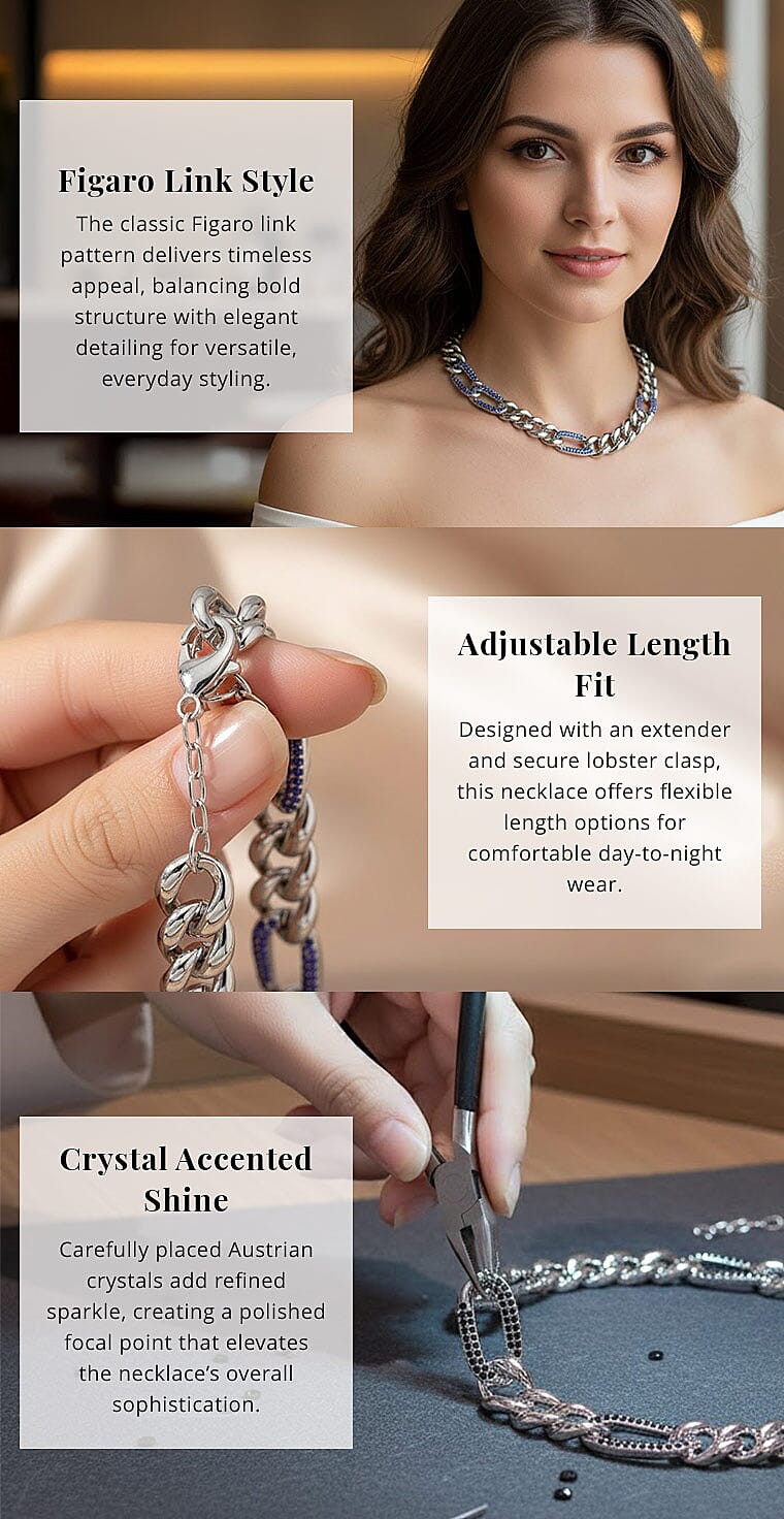 Black Austrian Crystal Figaro Link Necklace Banner