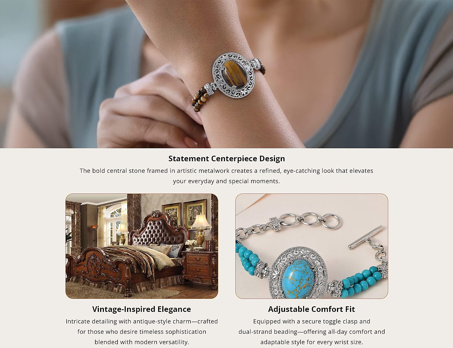 Karis Tiger's Eye 26.00 ctw Toggle Clasp Bracelet in Platinum Bond & Stainless Steel Banner