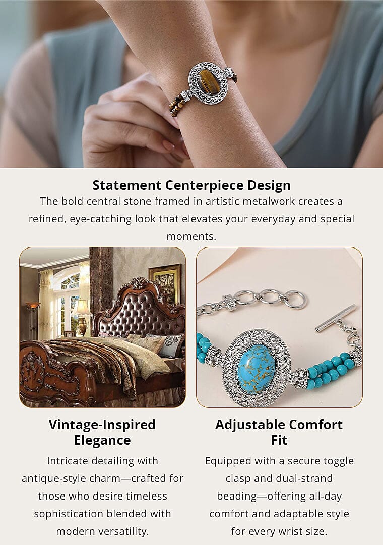 Karis Tiger's Eye 26.00 ctw Toggle Clasp Bracelet in Platinum Bond & Stainless Steel Banner