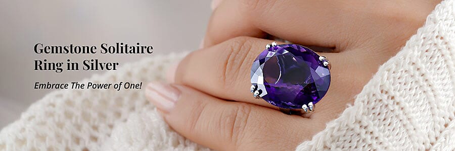 Gemstone Solitaire Ring in Silver Banner