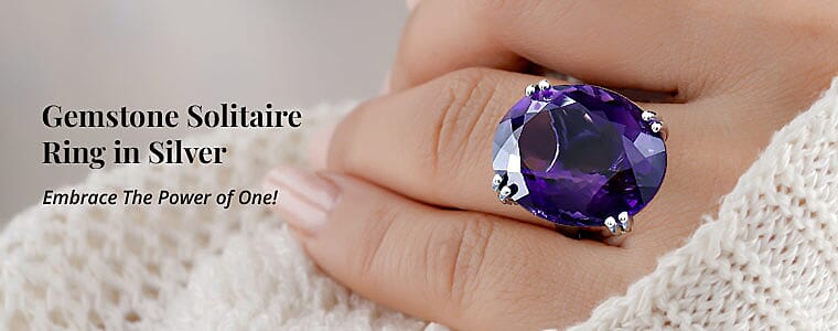 Gemstone Solitaire Ring in Silver Banner