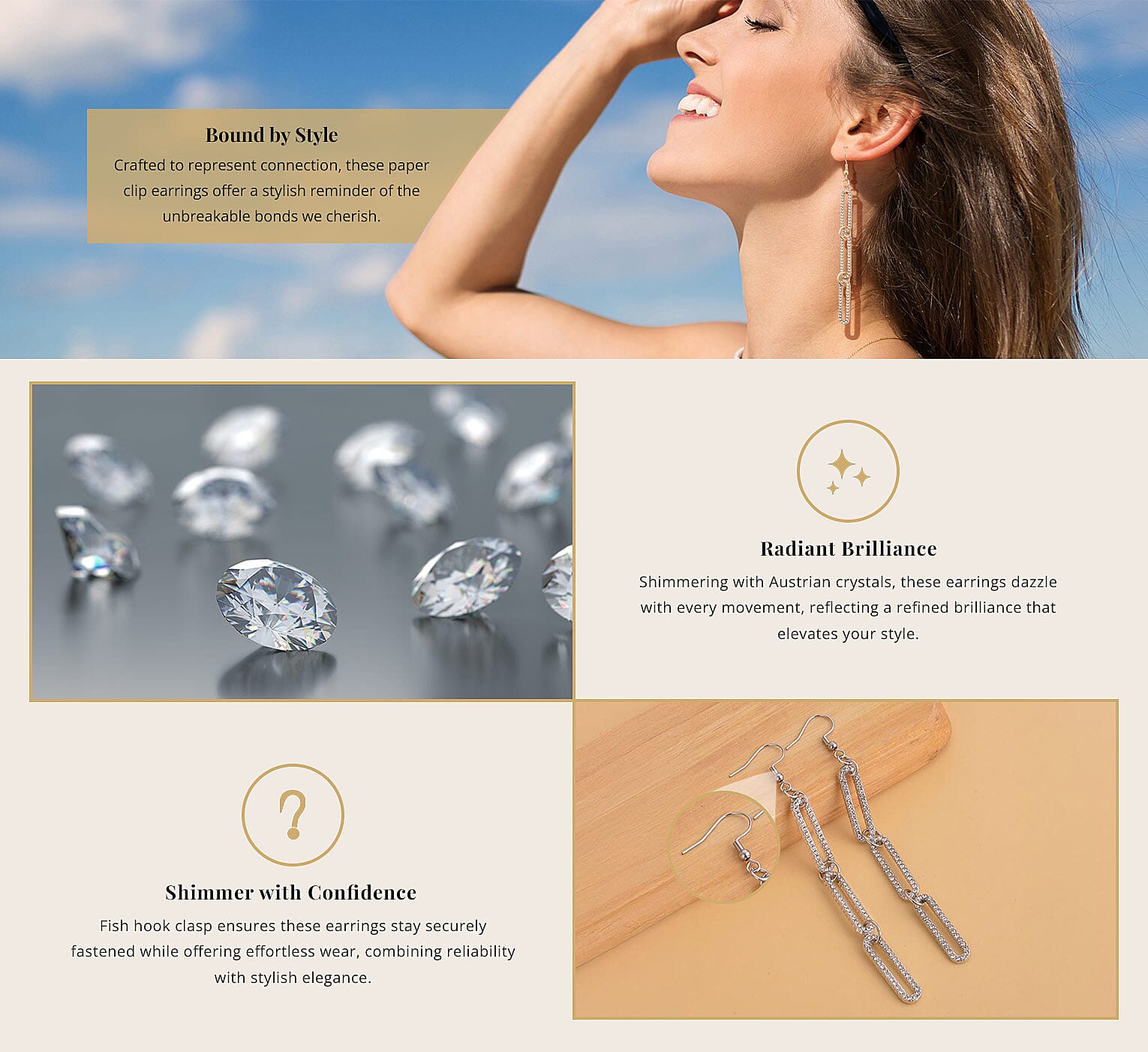 Austrian Crystal Paper Clip Earrings in Silvertone Banner