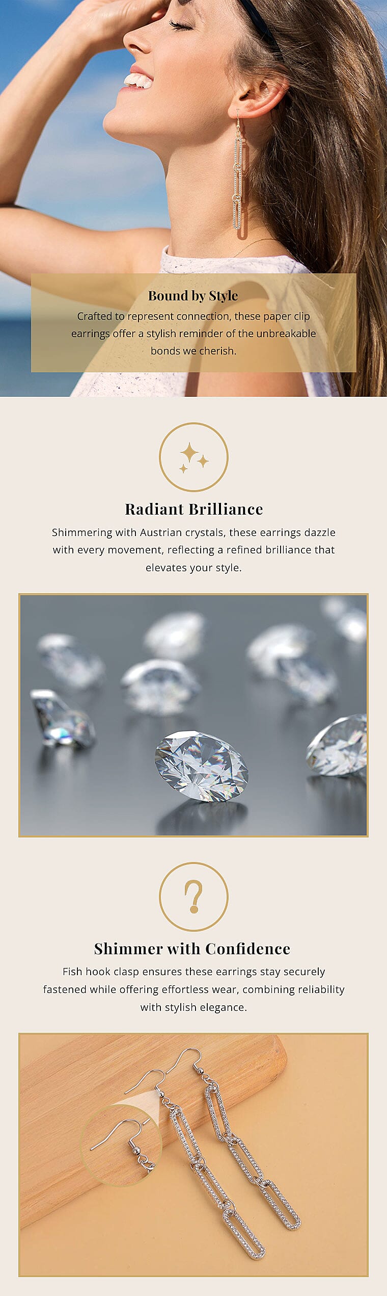 Austrian Crystal Paper Clip Earrings in Silvertone Banner