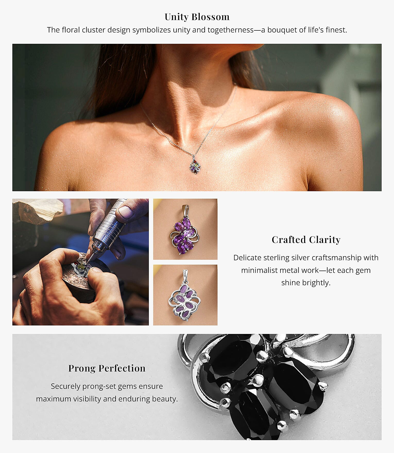 Multi Gemstone Cluster Pendant in Stainless Steel Banner