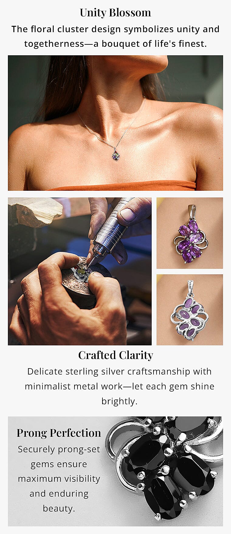 Multi Gemstone Cluster Pendant in Stainless Steel Banner
