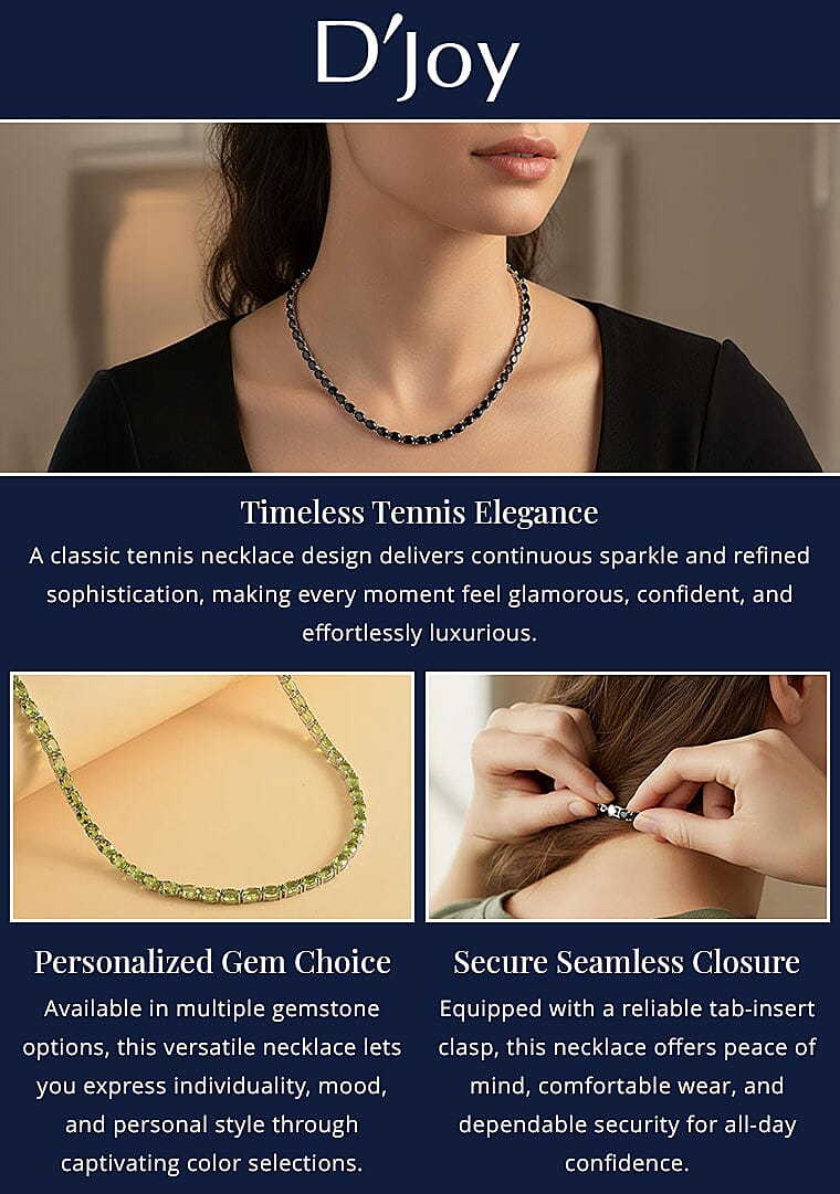 D'Joy Thai Black Spinel Necklace in Rhodium Over Sterling Silver, Silver Tennis Necklace Banner