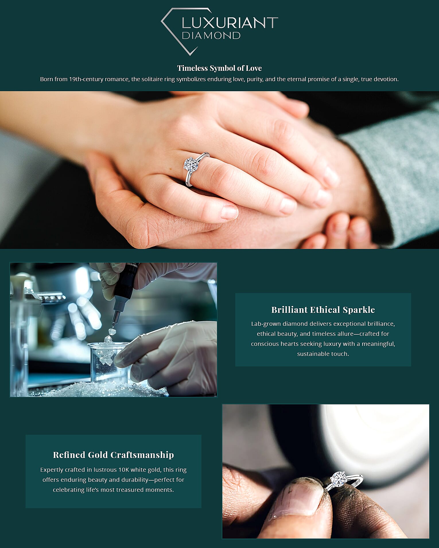 Luxuriant Lab Grown Diamond G-H SI Solitaire Ring,14K White Gold Ring Banner