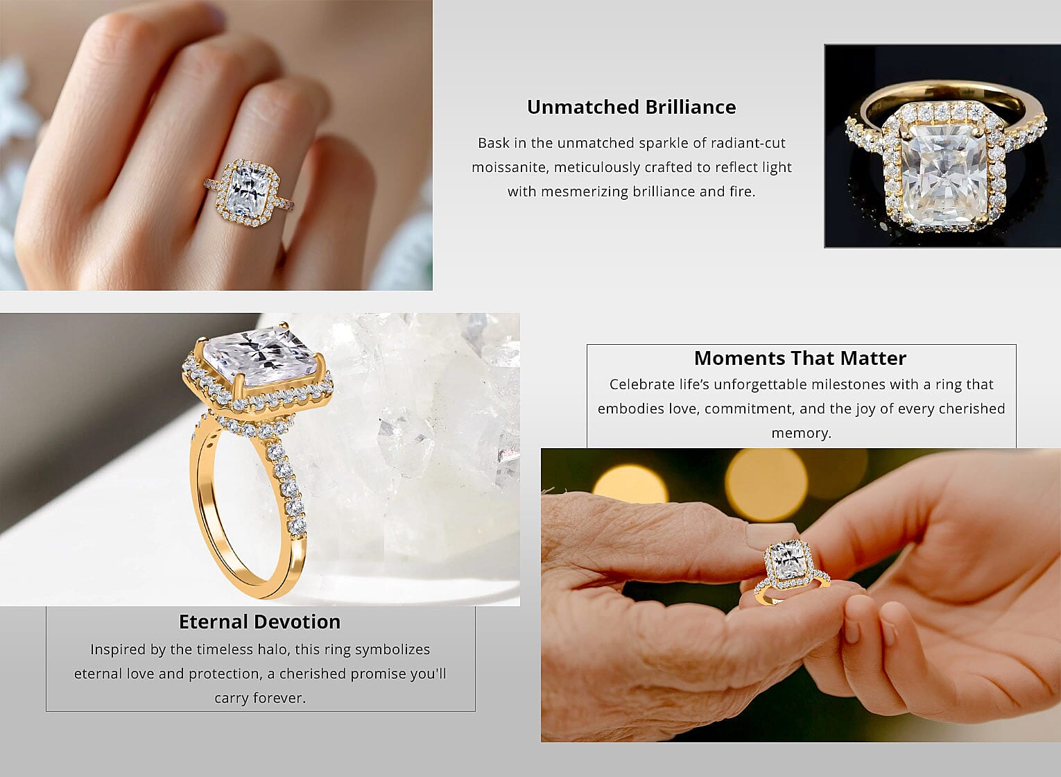 Radiant Cut Moissanite 4.75 ctw Halo Ring in Vermeil Yellow Gold Over Sterling Silver Banner