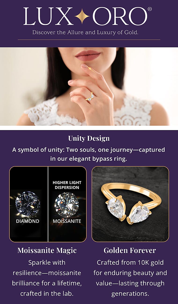 Luxoro Bypass Openable Moissanite Tear Drop Ring in 10K Yellow GoldBanner