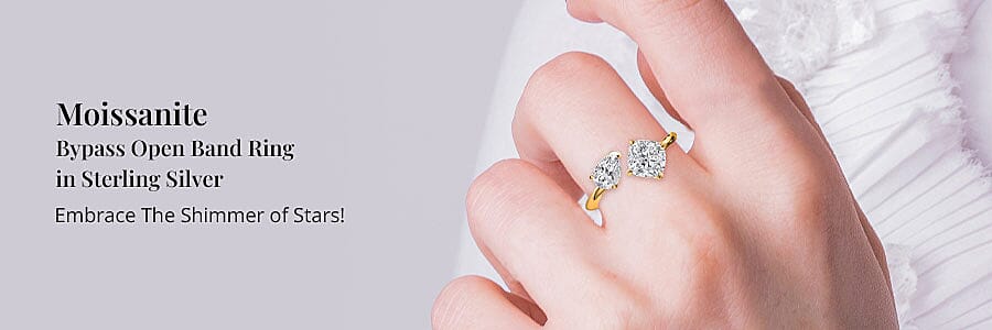 Moissanite Bypass Open Band Ring in Sterling Silver Banner