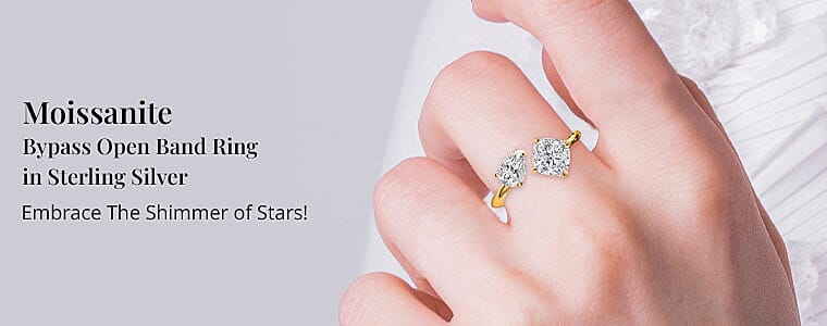Moissanite Bypass Open Band Ring in Sterling Silver Banner